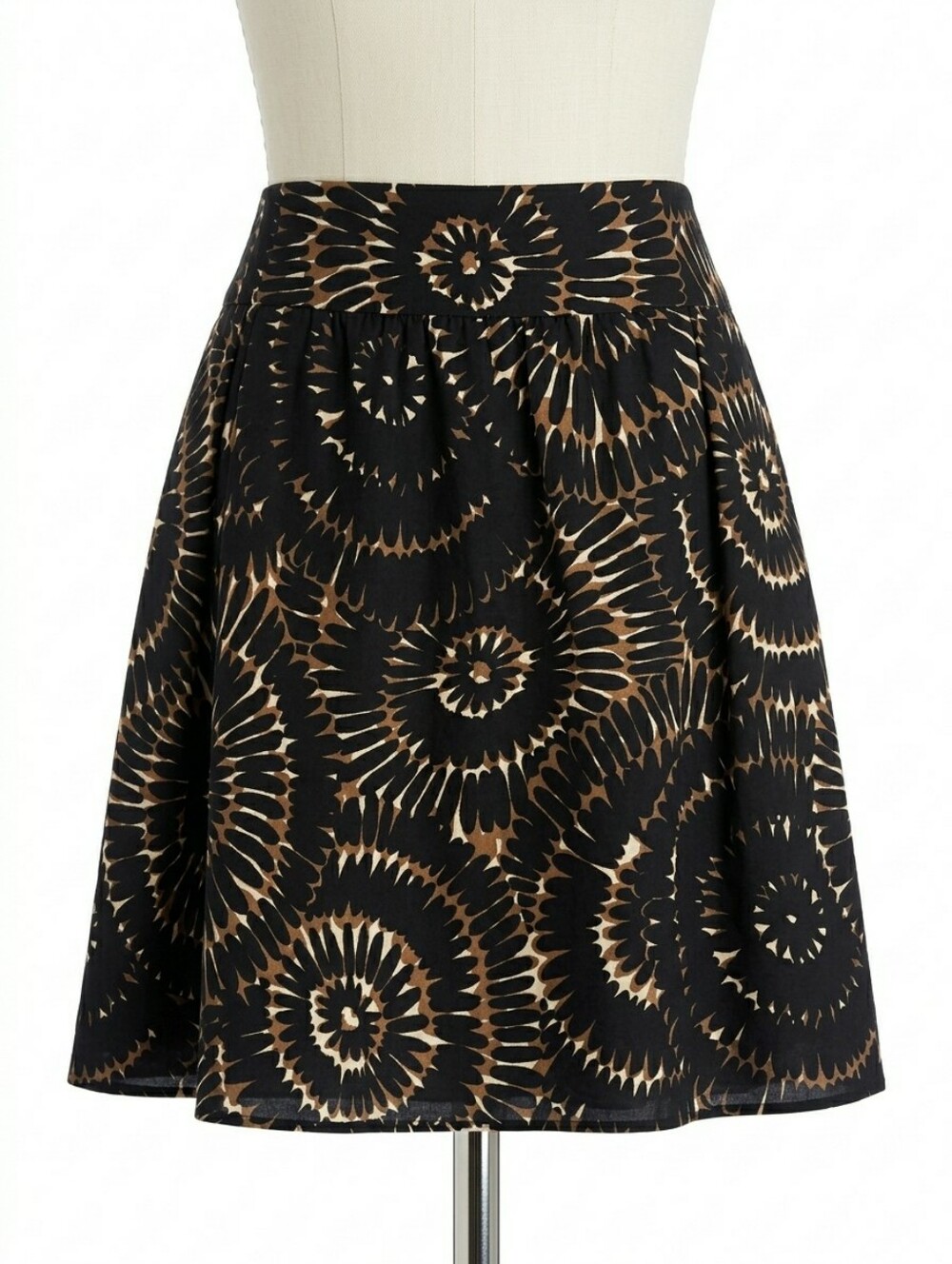 LIZ & CO Black Brown Spiral Burst A Line Cotton Skirt Boho Size 14